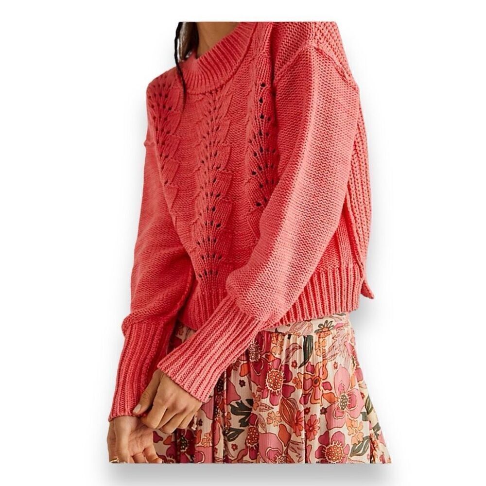 Free People Bell Song Pink Cropped Boxy Knit Sweater Size Medium